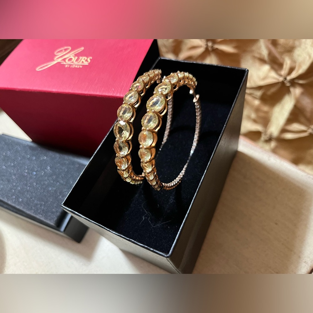 Yours by LOREN NWT Canary Lemon Quartz & White Topaz Pink Vermeil Hoop Earrings